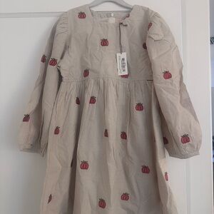 Pink Chicken Kids Dress with Orange Pumpkin Embroidery